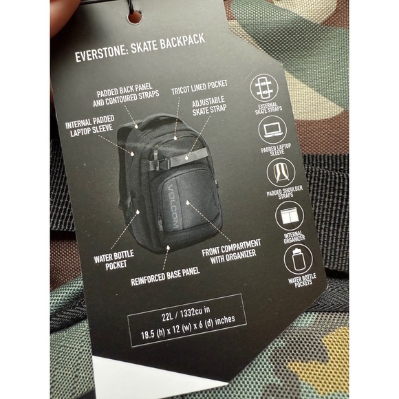 Volcom Everstone Skate Backpack Camouflage OSFM Padded Laptop Sleeve - Picture 5 of 6